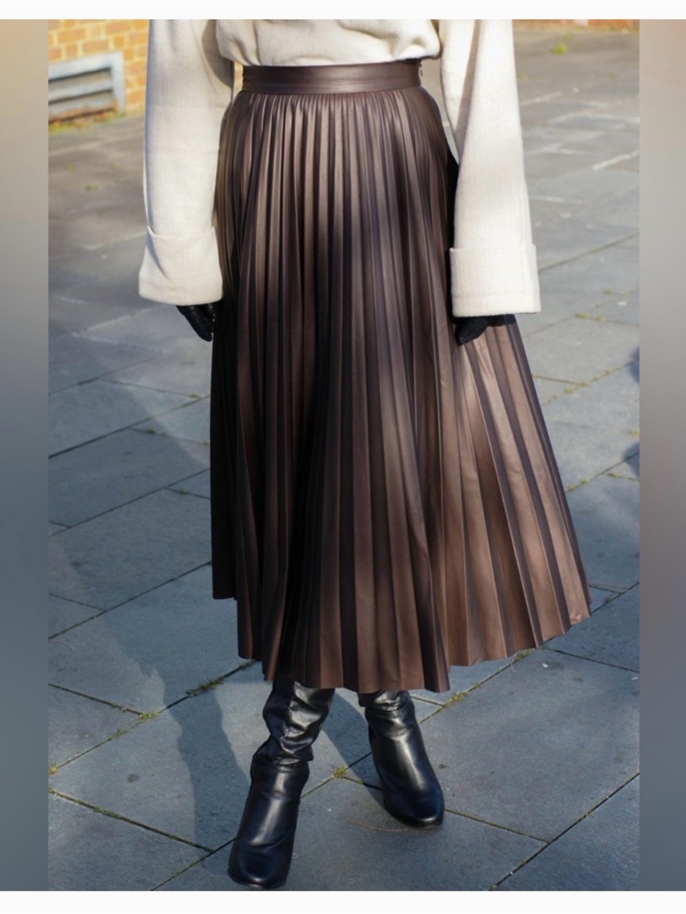 Brown Pleated Midi Skirt - Classic Women's Skirt
